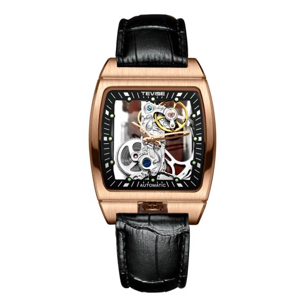 Casual Men's Leather Belt Automatic Mechanical Watch Long Movement Hollow Watch - Image 3