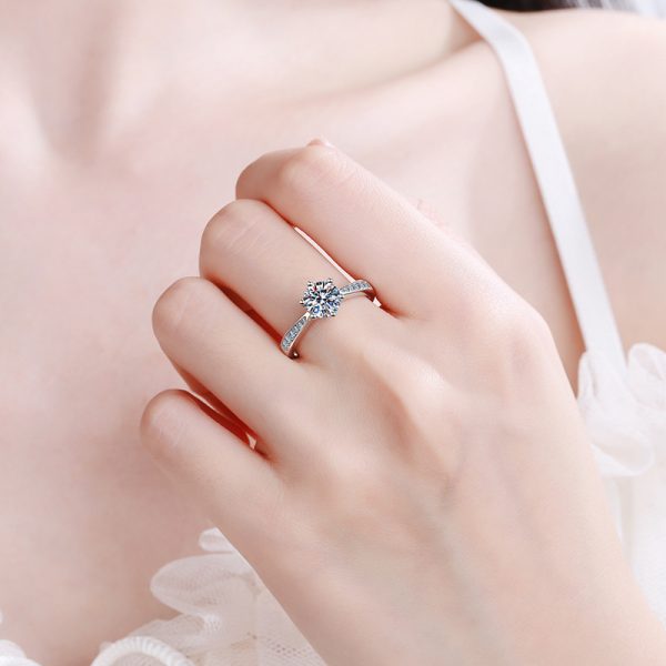 Sterling Silver Mosanite Six Claw Micro Inlaid Ring - Image 4