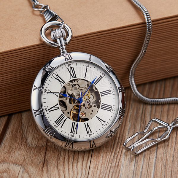 Creative Inside And Outside Roman Literal Snake Chain Automatic Mechanical Pocket Watch Antique Gift Mechanical Pocket Watch - Image 2
