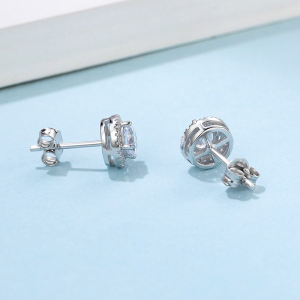 Round Bag Ear Studs Four-claw Moissanite Stud Earrings - Image 5