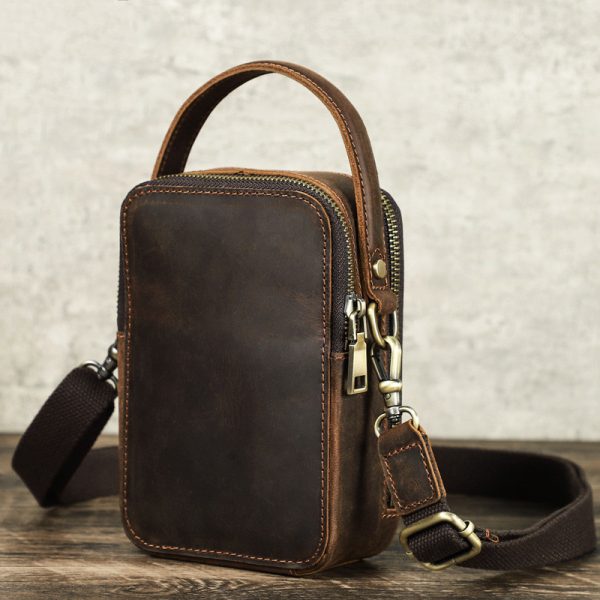 Men's Casual Retro Crazy Horse Leather Shoulder Messenger Bag - Image 5