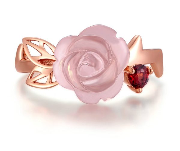 Handmade Hibiscus Stone Rose Flower  Female Ring Wholesale Jewelry - Image 3