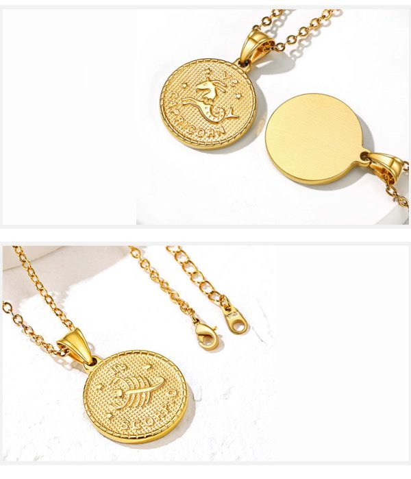 Zodiac sign gold coin engraved necklace - Image 2