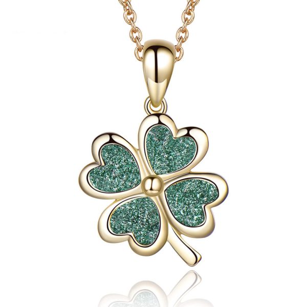 Sterling Silver Necklace Four Leaf Clover Necklace Green Love Flattened Folding Pendant Clavicle Chain Necklace - Image 6