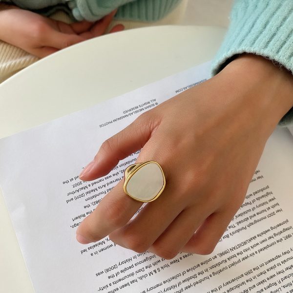 Mother Shell Minor Hipster Thick 925 Sterling Silver Ring - Image 2