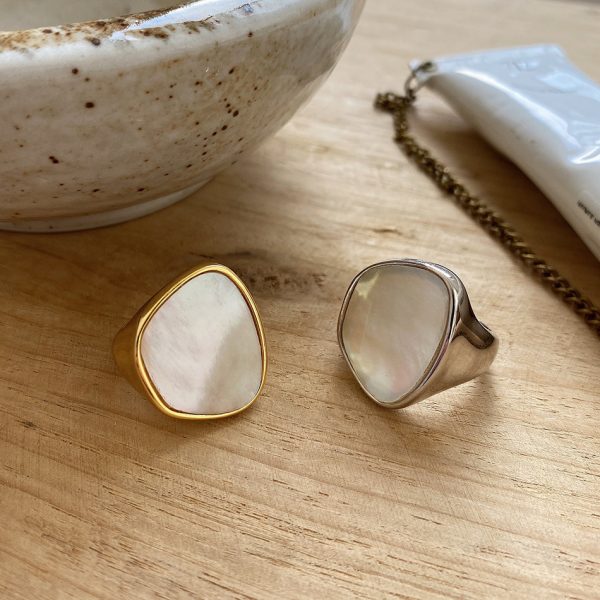 Mother Shell Minor Hipster Thick 925 Sterling Silver Ring - Image 3