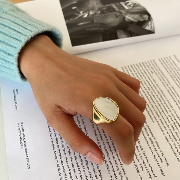 Mother Shell Minor Hipster Thick 925 Sterling Silver Ring - Image 4