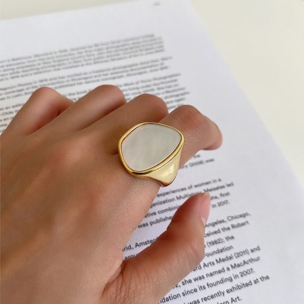 Mother Shell Minor Hipster Thick 925 Sterling Silver Ring - Image 5