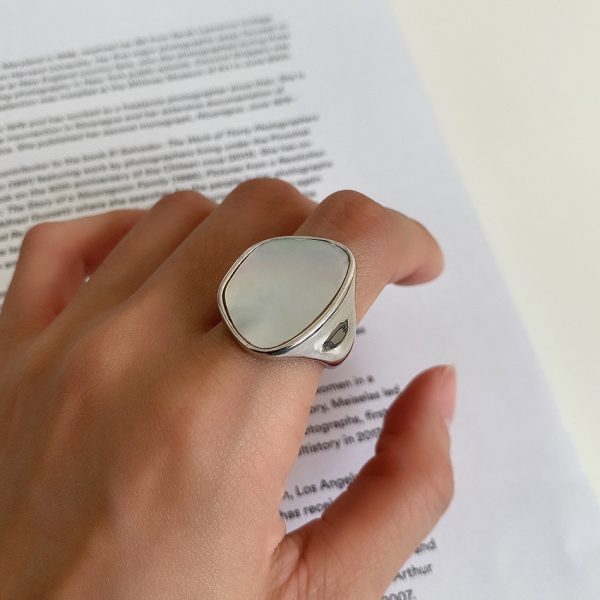 Mother Shell Minor Hipster Thick 925 Sterling Silver Ring - Image 6