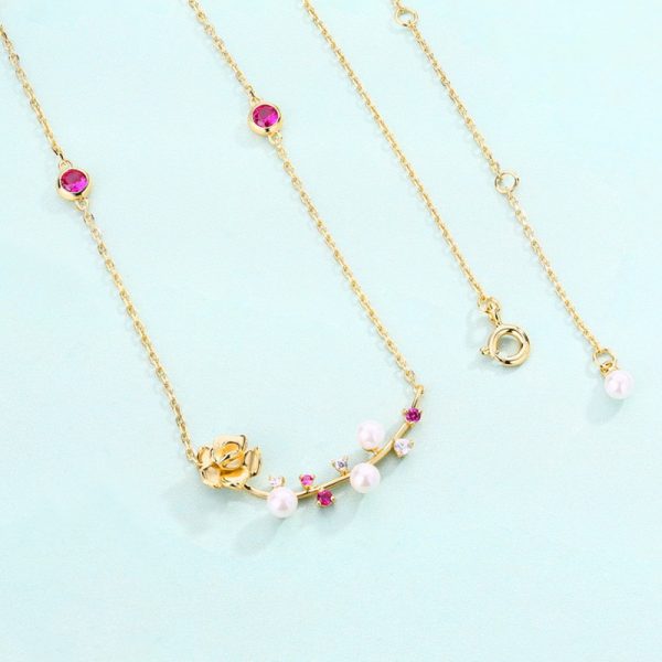 925 Sterling Silver Custom Inlaid Red Corundum Short Literary Style Clavicle Chain