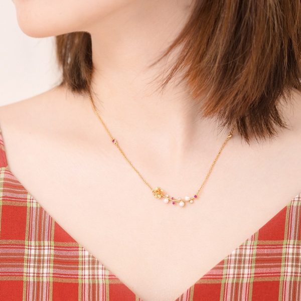 925 Sterling Silver Custom Inlaid Red Corundum Short Literary Style Clavicle Chain - Image 2
