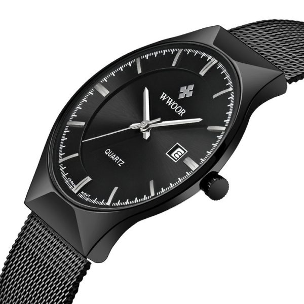 Stainless Steel Mesh Belt Men's Waterproof Watch With Calendar - Image 3