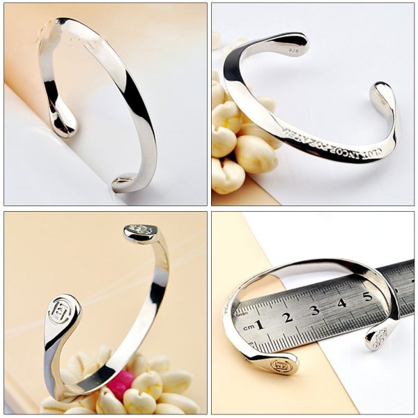 925 Sterling Silver Bracelet Male And Female Students Japanese And Korean Version Of Card SeriesBracelet Simple Edge Silver Bracelet Gift - Image 5