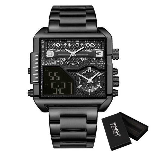 BOAMIGO New Top Brand Luxury Fashion Men Watches Gold Stainless Steel Sport Square Digital Analog Big Quartz Watch for Men - Image 4