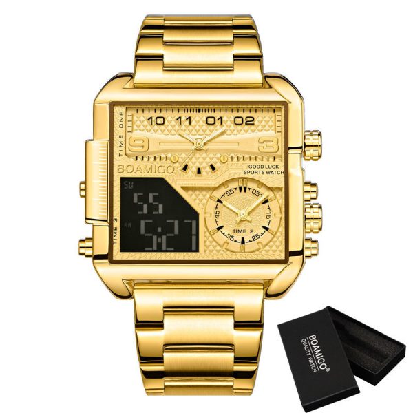 BOAMIGO New Top Brand Luxury Fashion Men Watches Gold Stainless Steel Sport Square Digital Analog Big Quartz Watch for Men - Image 6