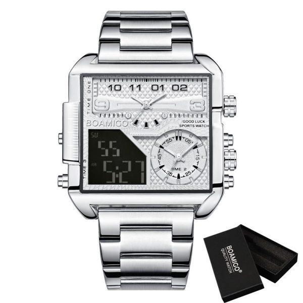 BOAMIGO New Top Brand Luxury Fashion Men Watches Gold Stainless Steel Sport Square Digital Analog Big Quartz Watch for Men - Image 3