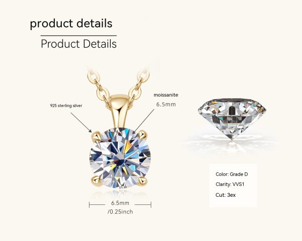 Classic Four-claw Diamond Necklace High-grade 925 Silver Plating 18K Gold Pendant - Image 6