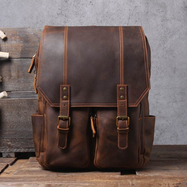 Men's Original Top Layer Cowhide Travel Leather Backpack - Image 3