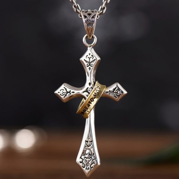 Sterling Silver Jesus Cross Personality Retro Men's And Women's Pendant - Image 3