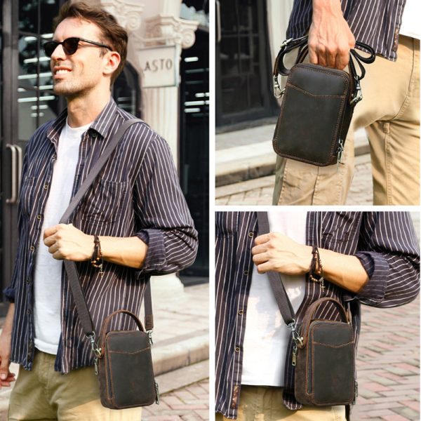 Men's Casual Retro Crazy Horse Leather Shoulder Messenger Bag - Image 4