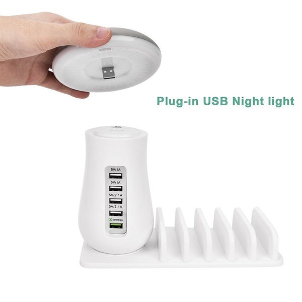 Compatible With Besegad Mushroom LED Light Lamp USB Charging Dock Station Organizer With 5-Port For Galaxy Smart Tablet - Image 4