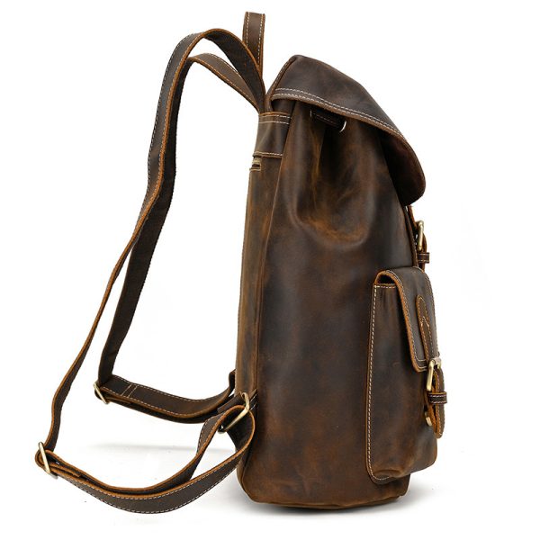 Casual Retro Crazy Horse Leather Travel Backpack - Image 8