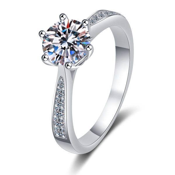 Sterling Silver Mosanite Six Claw Micro Inlaid Ring - Image 2