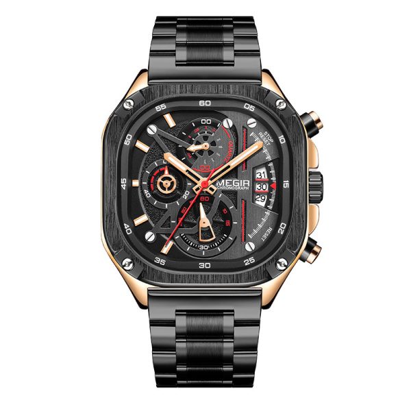 Men's Square Steel Strap Butterfly Buckle Luminous Waterproof Multi-function Watch - Image 7
