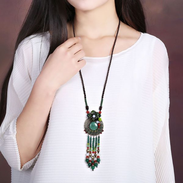 Long Pendant With Aventurine Jade And Agate Pendant - Image 5
