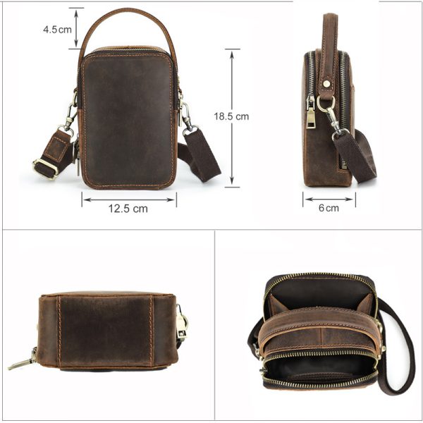 Men's Casual Retro Crazy Horse Leather Shoulder Messenger Bag - Image 3