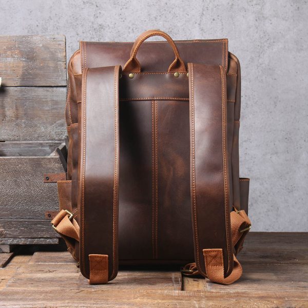 Men's Original Top Layer Cowhide Travel Leather Backpack - Image 2