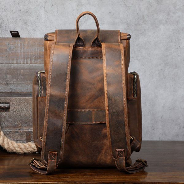 Large Capacity Vintage Crazy Horse Leather Backpack - Image 5