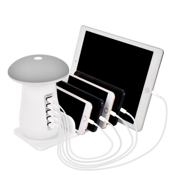 Compatible With Besegad Mushroom LED Light Lamp USB Charging Dock Station Organizer With 5-Port For Galaxy Smart Tablet - Image 2