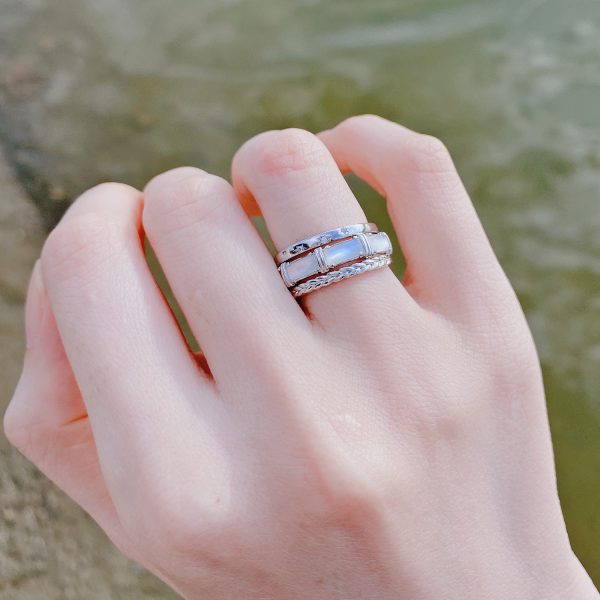 925 Silver Star Diamond White Butterfly Shell Three-Piece Stacking Ring - Image 7