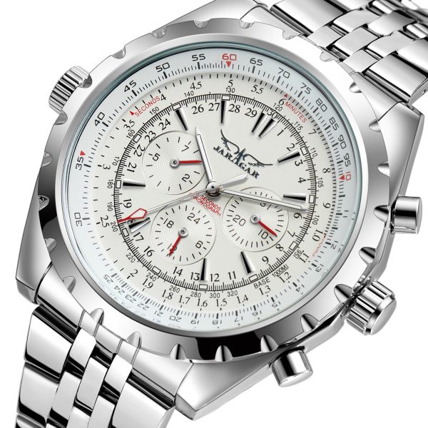 Double Calendar Automatic Mechanical Watch Mens Steel - Image 4
