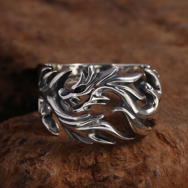 925 Sterling Silver Ornament Men's Personality Hollow Out Dragon Open Ring Thai Silver Retro Hipster Ring - Image 5
