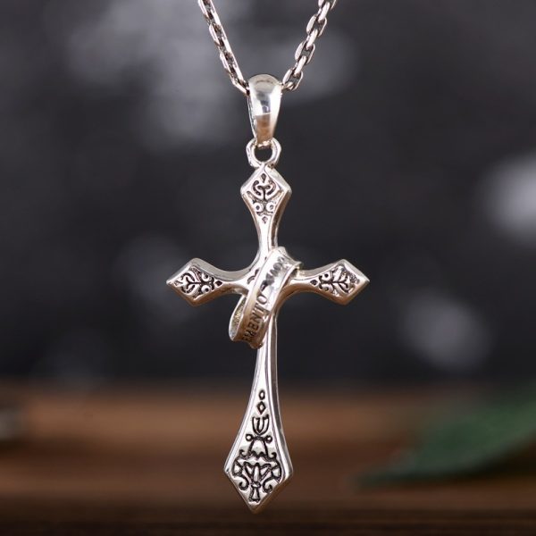 Sterling Silver Jesus Cross Personality Retro Men's And Women's Pendant - Image 2
