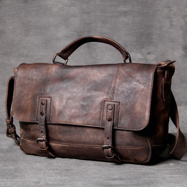 Retro Distressed First Layer Cowhide Shoulder Bag Messenger Bag - Image 2