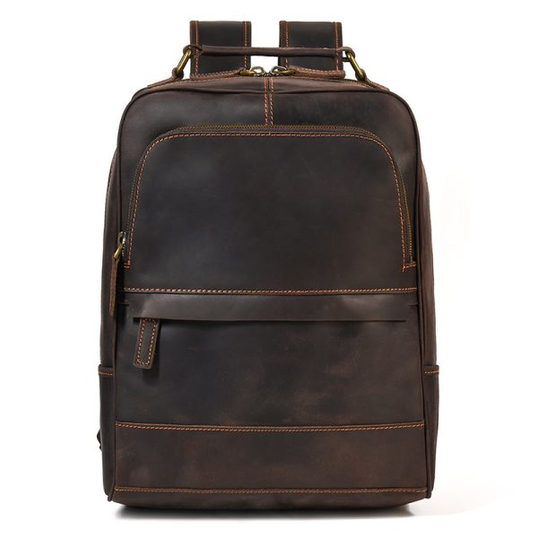 Retro Genuine Leather Backpack Men's Large-capacity Student First Layer Cowhide Travel - Image 4