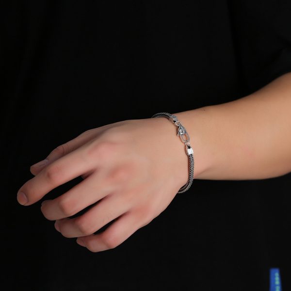 Men And Women 925 Sterling Silver Punk Retro Hip Hop Diamond Jewelry Ornament Bracelet - Image 3