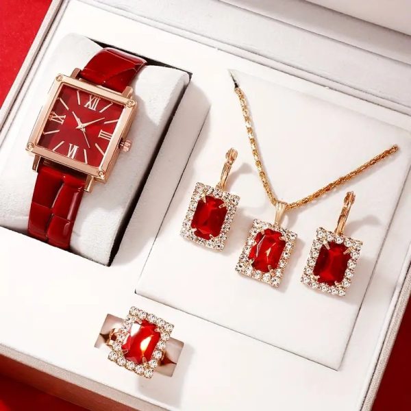 Women's Fashion All-match Diamond Belt Quartz Watch 4-piece Set - Image 5
