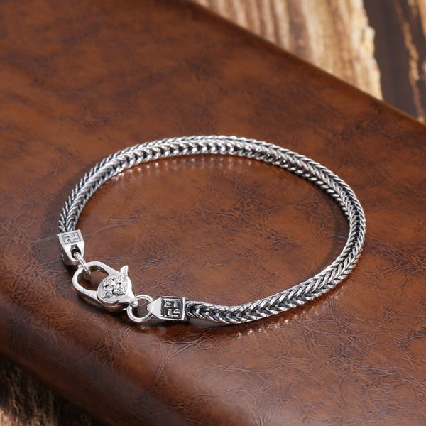 Men And Women 925 Sterling Silver Punk Retro Hip Hop Diamond Jewelry Ornament Bracelet - Image 2