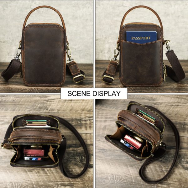 Men's Casual Retro Crazy Horse Leather Shoulder Messenger Bag - Image 6