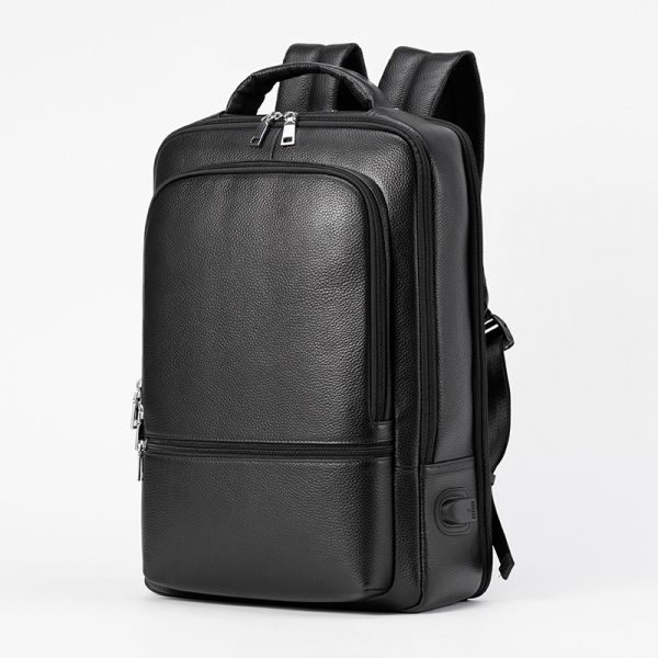 Business Fashion Men's Bag Multifunctional USB Large Capacity Leather Backpack - Image 4