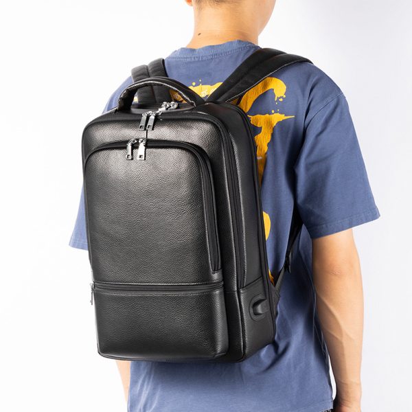 Business Fashion Men's Bag Multifunctional USB Large Capacity Leather Backpack - Image 5