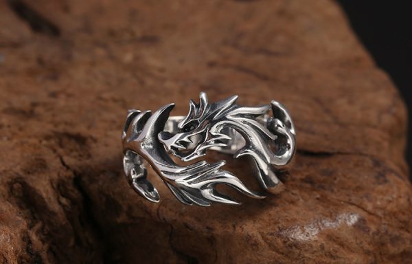 925 Sterling Silver Ornament Men's Personality Hollow Out Dragon Open Ring Thai Silver Retro Hipster Ring - Image 4