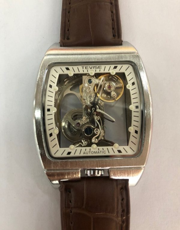 Casual Men's Leather Belt Automatic Mechanical Watch Long Movement Hollow Watch - Image 6