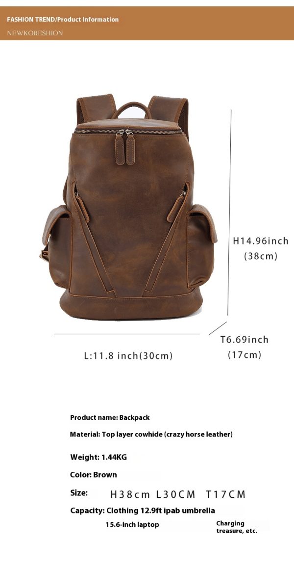Men's Leisure Travel Large Capacity First Layer Leather Backpackage - Image 7