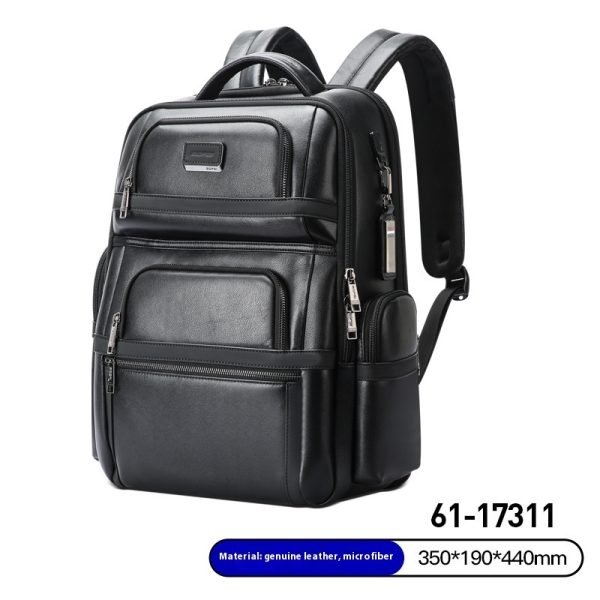 Genuine Leather Men's Commuter Backpack First Layer Cowhide - Image 5