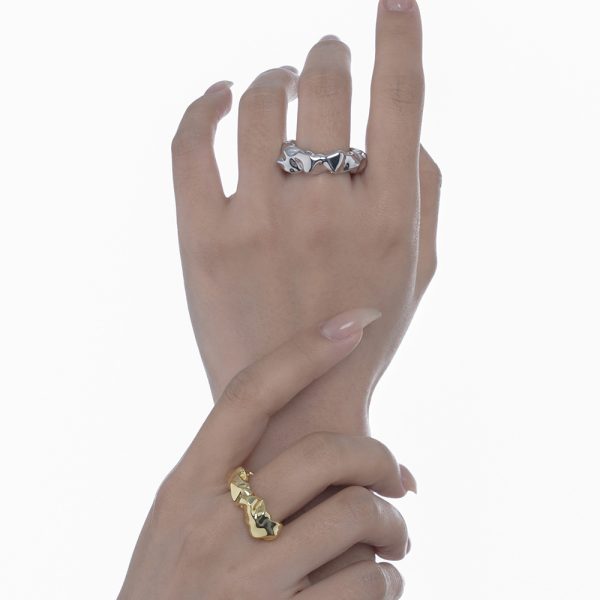 Women's Sterling Silver Origami Texture Ring - Image 2